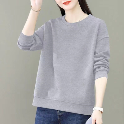 纯棉圆领长袖t恤女春秋季新款韩版宽松显瘦百搭洋气上衣女体恤衫