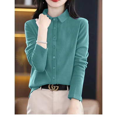 德绒POLO翻领长袖T恤女2025秋冬