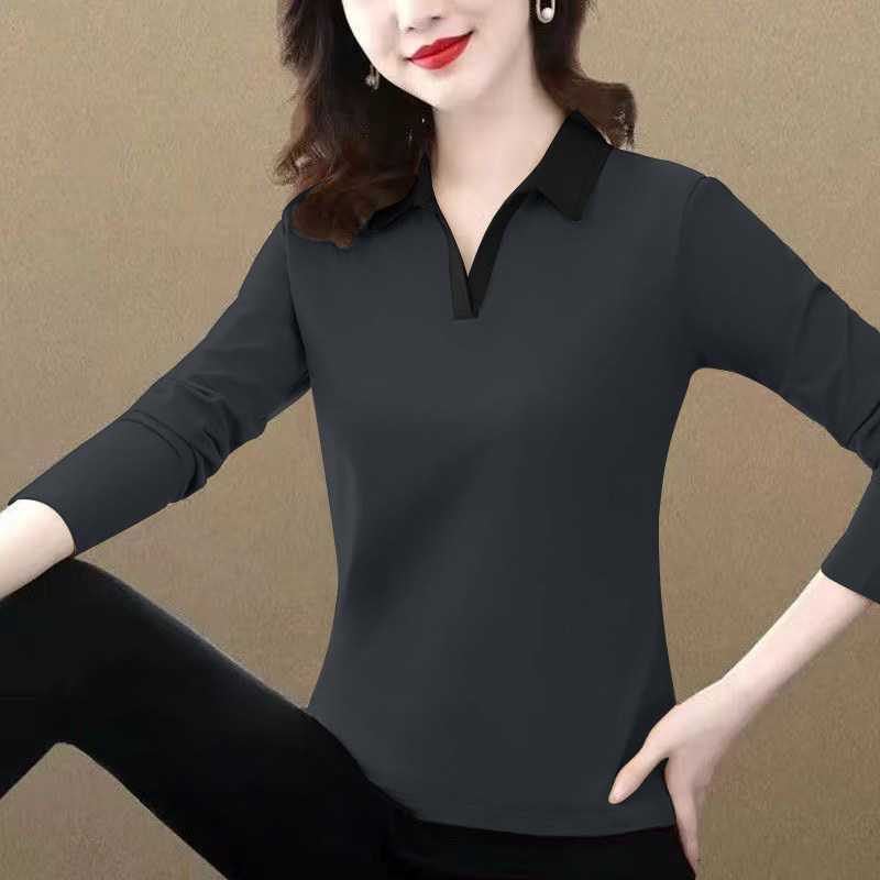 100%纯棉女纯色长袖T恤春秋季新款时尚洋气宽松遮肉百搭翻领上衣,女装/女士精品,POLO衫,淘宝优惠券,粉丝福利购,淘宝优惠卷
