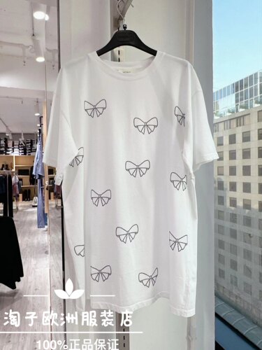 特价意大利品牌vicolo正品蝴蝶结图案长款短袖T恤上衣春夏女现货