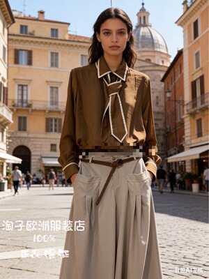 意大利品牌you decide正品时尚拼色配领带系扣衬衫上衣2026春夏女