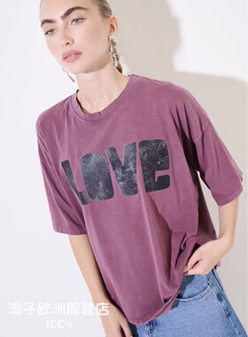 意大利品牌kikisix正品时尚字母图案圆领宽松T恤上衣百搭2025秋冬
