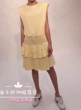 特价意大利品牌please正品垫肩设计层层下摆短款连衣裙春夏女现货