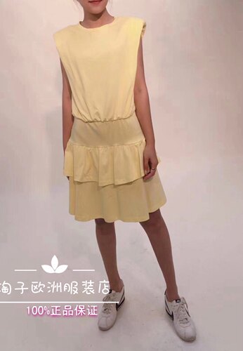 特价意大利品牌please正品垫肩设计层层下摆短款连衣裙春夏女现货