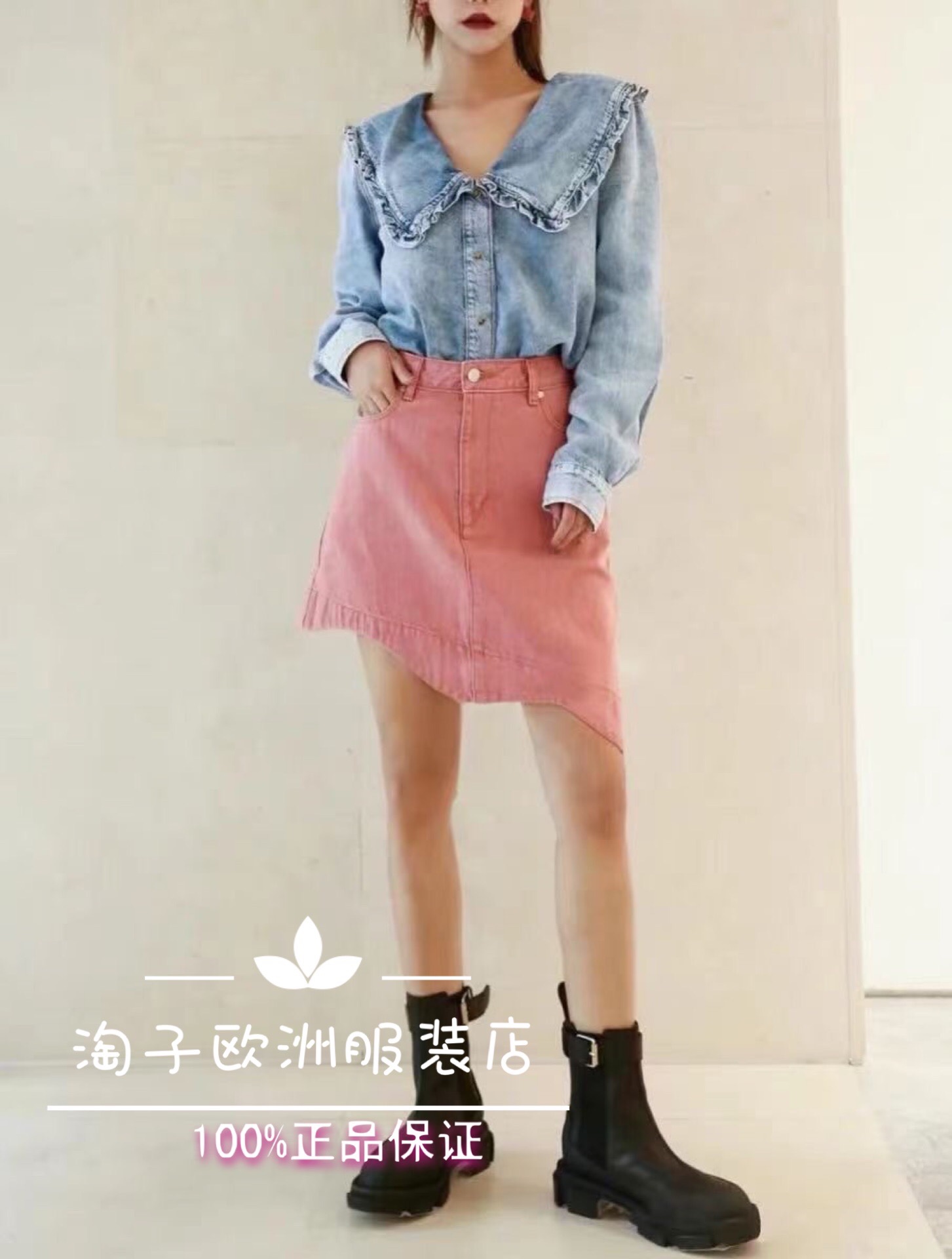 特价意大利品牌dalla a正品翻领牛仔系扣衬衫上衣百搭秋冬女现货