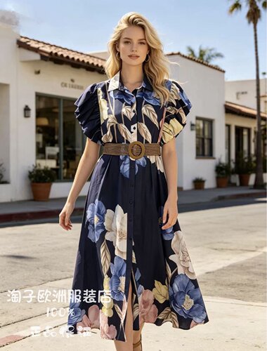 意大利品牌venti6正品配腰带木耳边袖衬衫连衣裙气质2026春夏女装
