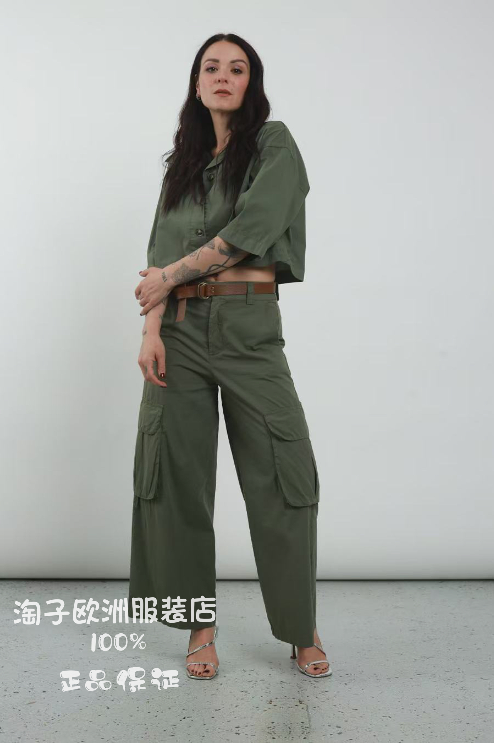 意大利品牌susymix正品时尚配腰带口袋装饰工装休闲长裤2025春夏