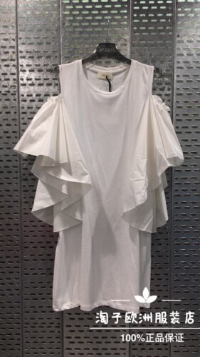 特价意大利品牌vicolo正品露肩荷叶边袖T恤棉质连衣裙春夏女现货