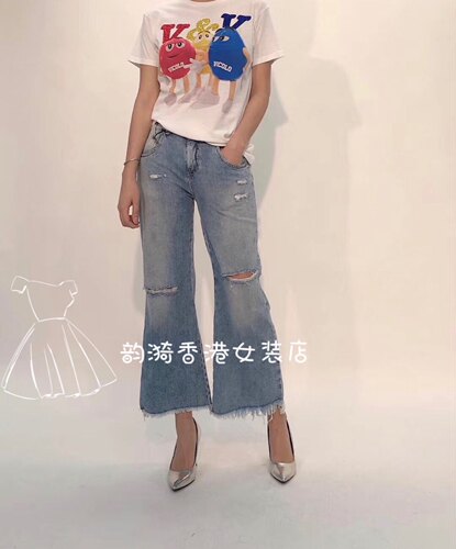 特价意大利品牌please正品撕破感设计毛边裤脚牛仔裤春夏女装现货