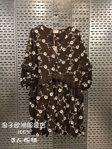 意大利品牌Saiph正品复古刺绣图案V领系扣直筒短连衣裙2026春夏女