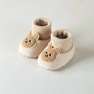 儿童秋冬小熊袜筒鞋子宝宝软底学步鞋室内防滑点胶0-1岁婴儿鞋袜