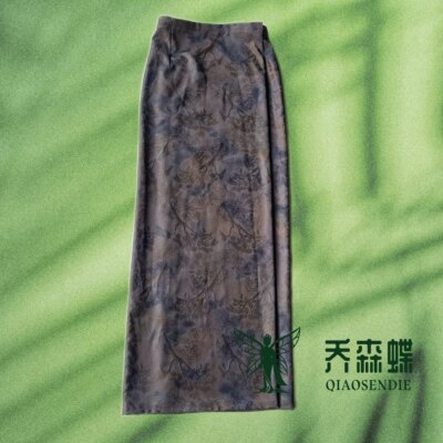 乔森蝶傣族筒裙民族风复古半身裙醋酸印染水墨画提花长裙