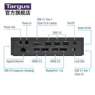 USB Targus泰格斯 C通用桌面式 双4K扩展坞具备100W电源 DOCK190