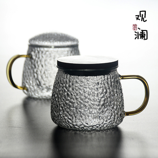 高硼硅耐热玻璃水杯男女办公室泡茶杯家用大容量花茶杯锤纹咖啡杯