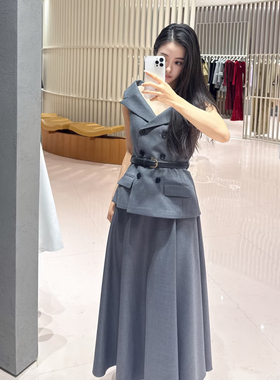 SP纯原2025春夏新款灰色圆领无袖羊毛混纺修身连衣裙小香风中长裙