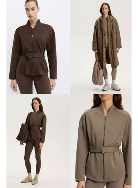 OYSHO透气速干高强度effect面料 带腰带立领宽松拉链春秋运动外套