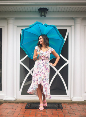 美国socialite 多色印花荷叶边绑带装饰中长款连衣裙50美金