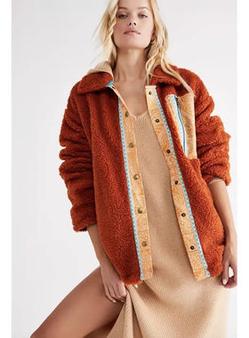 特清FP 复古民族拼接门襟口袋细节 柔软内衬摇粒绒宽松金属扣外套