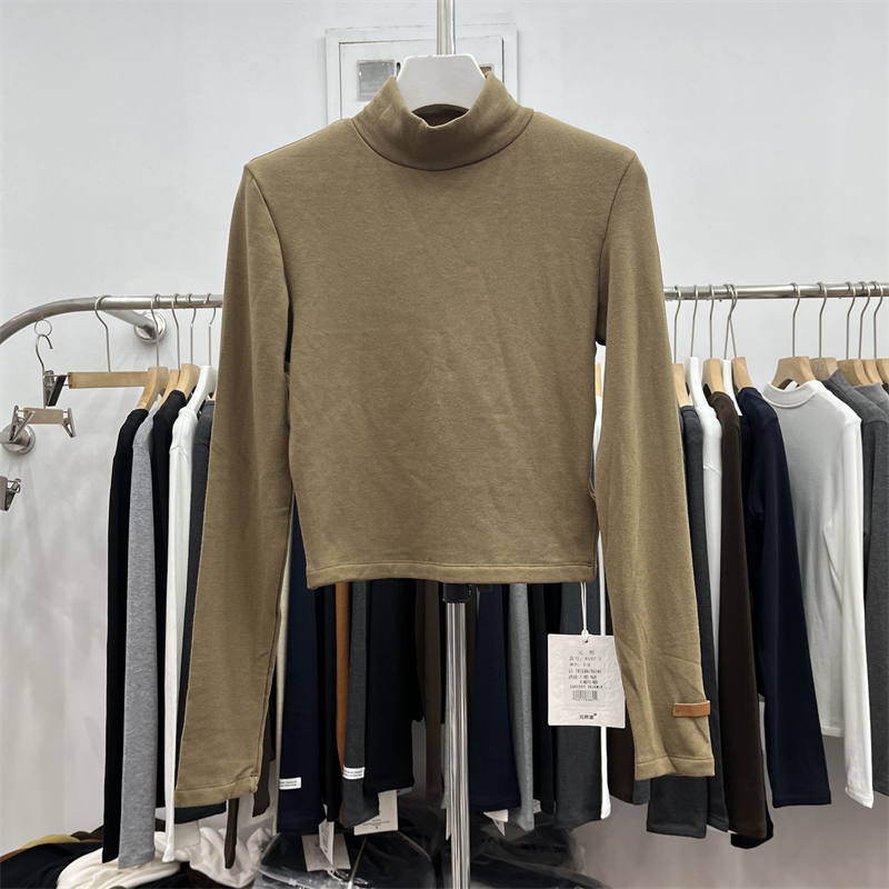 yuanxi元熙8197-3加绒半高领长袖T恤女短款百搭打底衫上衣冬新款