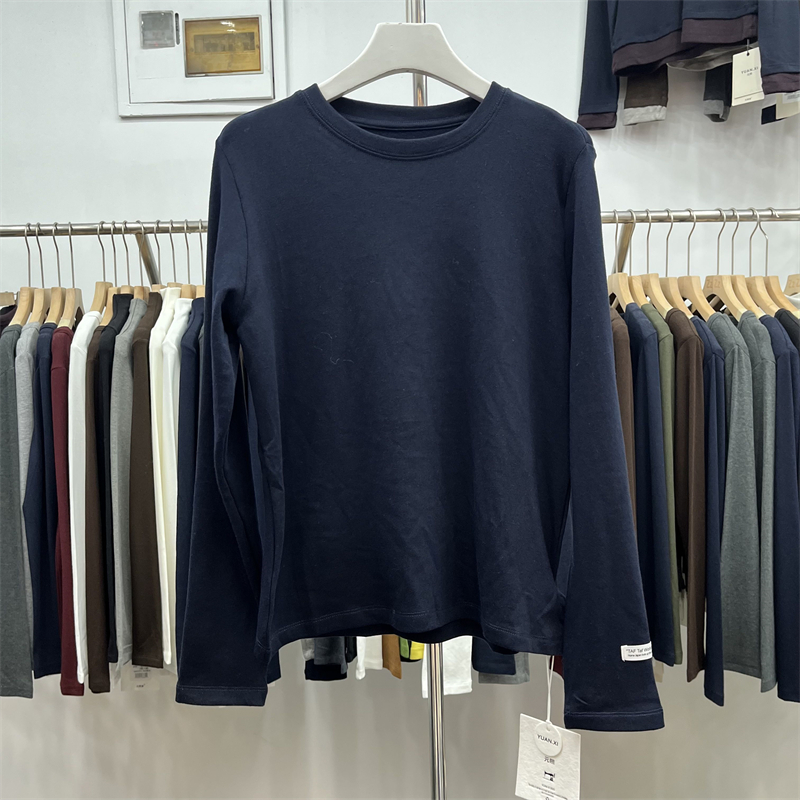 yuanxi元熙3086-3加绒加厚长袖小标T恤女显瘦打底衫上衣秋冬新款