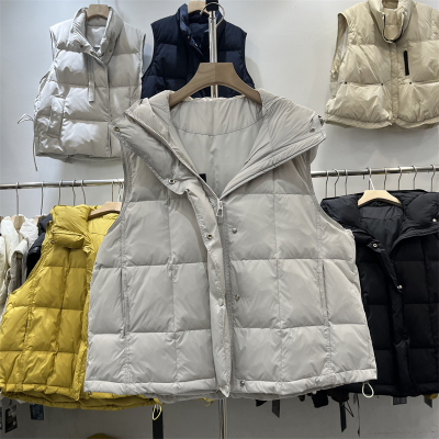 欧洲站羽绒马甲女连帽拉链方格加厚百搭显瘦短款背心上衣冬季新款