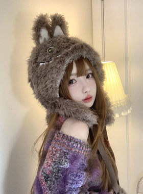 AHMED ABDI可爱新拉布布帽子围巾一体女2025年冬季保暖防寒雷锋帽