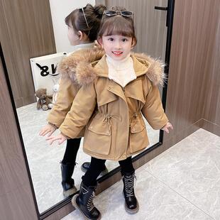 女童派克服棉服外套2026新款冬季真毛领时髦洋气儿童加厚加绒棉衣