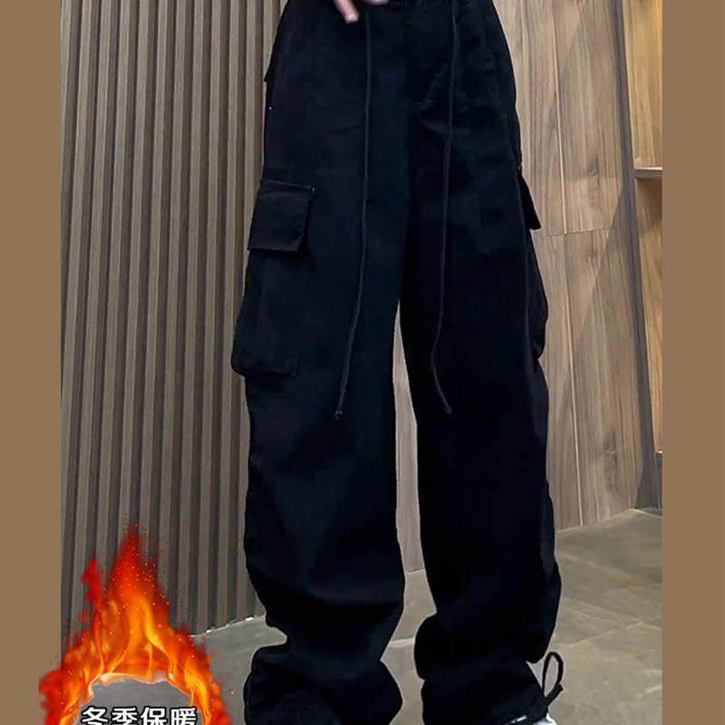 2025秋冬季新款黑色工装裤子女今年流行加绒加厚酷飒风显瘦休闲裤
