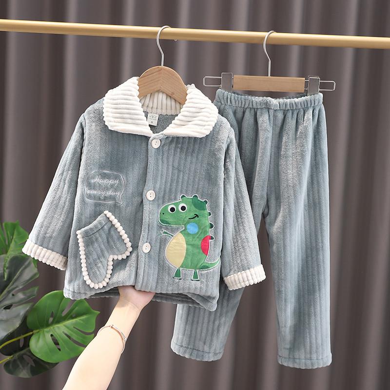 儿童睡衣男童秋冬季法兰绒加厚珊瑚绒大童保暖套装小孩宝宝家居服