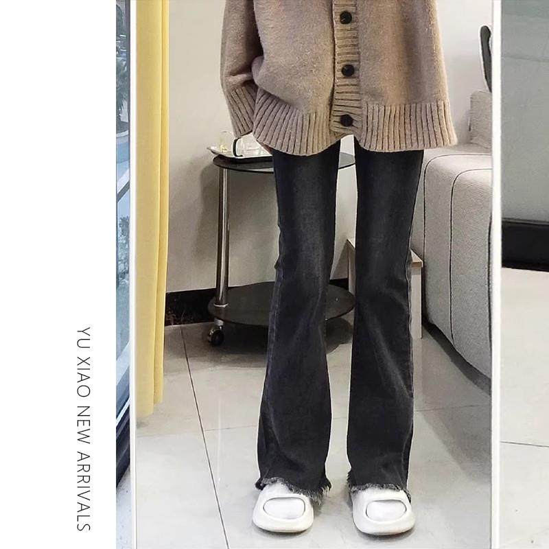梨形身材微喇牛仔裤女夏季新款高腰大码胖mm显瘦毛边弹力喇叭裤子