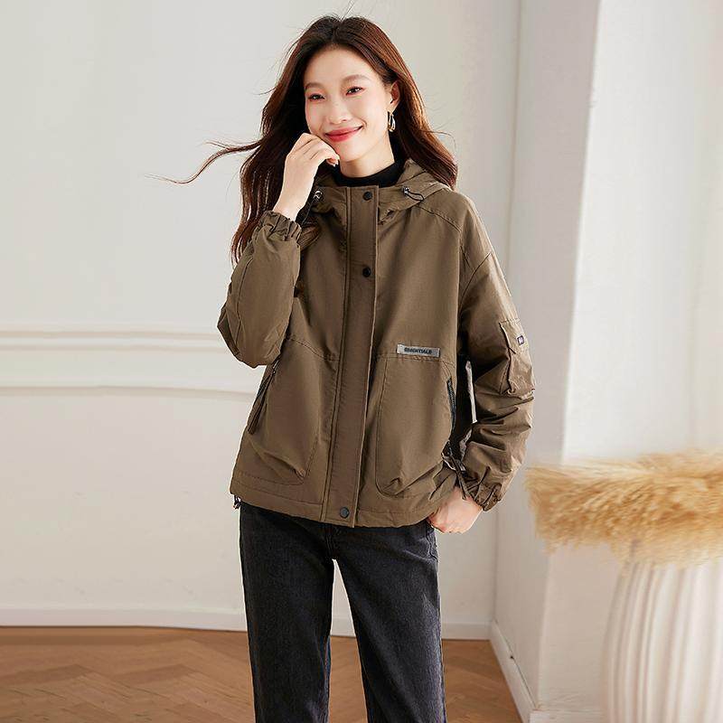 连帽短款外套女小个子2025春季新款高级感休闲 风衣时尚加绒派克