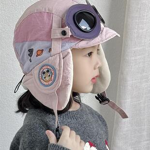 女童冬季雷锋帽儿童户外防风寒护目镜男童宝宝护耳帽卡通加绒保暖