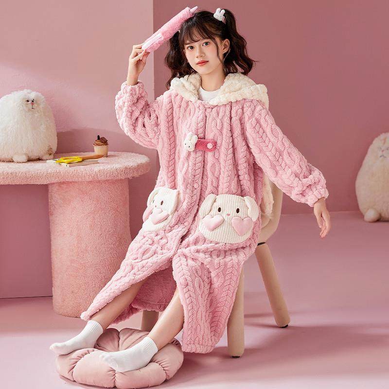 儿童睡衣女童秋冬季加厚法兰绒连帽长睡袍初中生女孩珊瑚绒家居服,童装/婴儿装/亲子装,家居袍/睡袍,淘宝优惠券,粉丝福利购,淘宝优惠卷