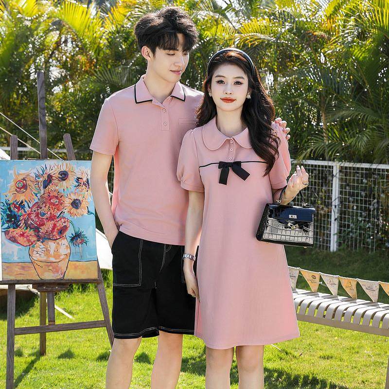 同色系情侣装短袖一裙一衣高级感超火女连衣裙夏男上衣潮牌半袖