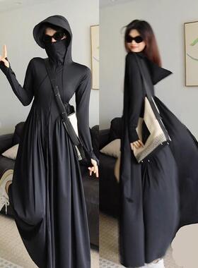 黑色防晒衣长款全身防晒裙女款2025新款防紫外线防晒服初夏穿搭薄