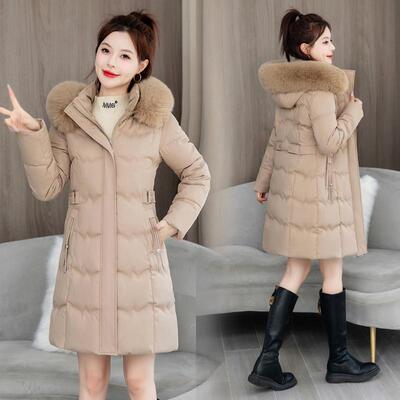 羽绒棉服女中长款棉衣韩版修身大毛领棉袄2024加厚棉袄女新款外套