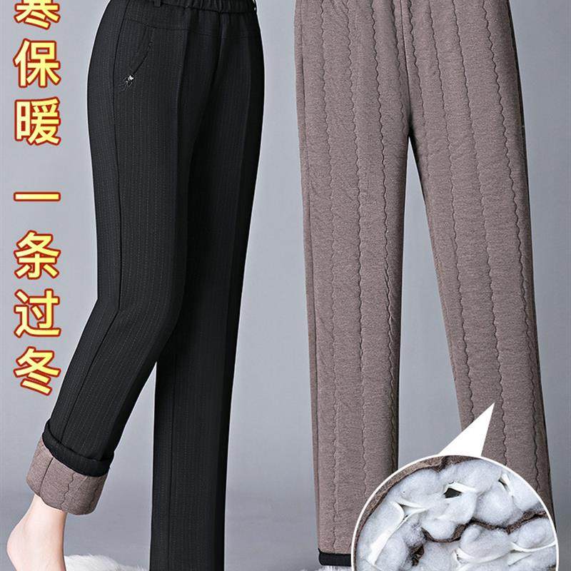 真棉中老年母亲用冬季里绒加厚高腰保暖绗缝直筒休闲裤