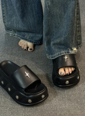 拖鞋女夏外穿厚底2025新款8cm时尚百搭y2k柳钉小众小个子凉拖女