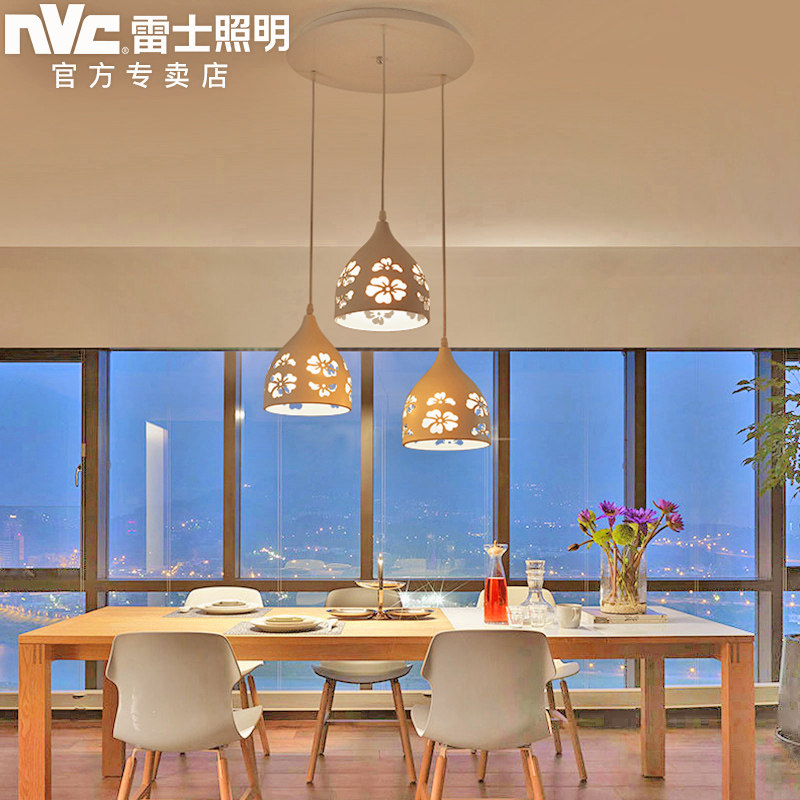 雷士照明led餐厅灯餐吊灯具三头欧式简约花型圆形创意餐桌饭厅灯_虎窝淘