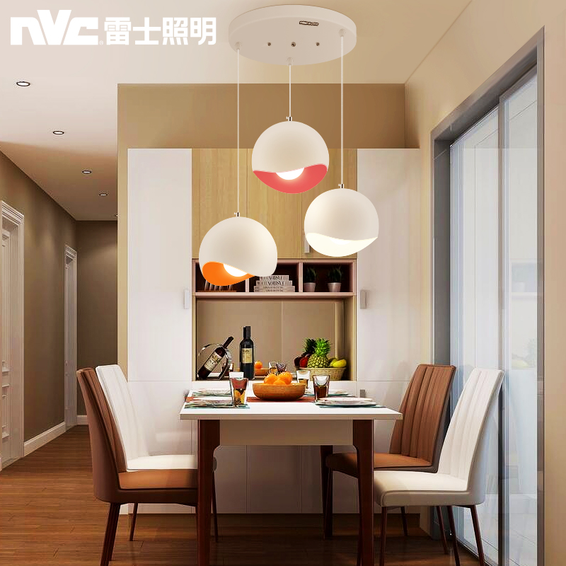 雷士照明现代简约餐厅吊灯具创意三头圆形底盘吧台个性灯饰餐吊灯