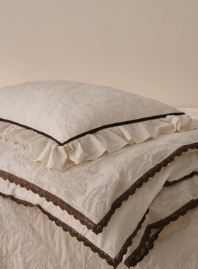 法式复古风色织棉麻被套单件公主蕾丝花边200*230cm220×240被罩