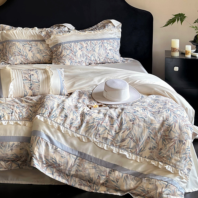 法式复古风四件套夏季莱赛尔天丝棉贡缎床单被套高端凉感床上用品