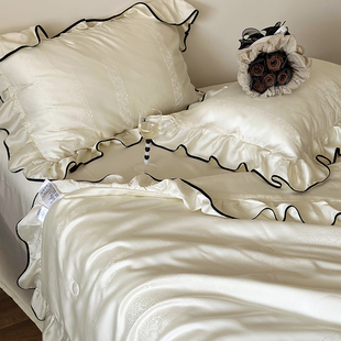 法式 凉感裸睡空调被可机洗薄被荷叶边夏被四件套 天丝棉夏凉被夏季