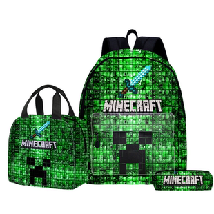 Minecraft书包餐包笔袋套装我的世界书包小学生1-6年级轻便大容量