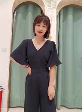 2025朵以Dduoyi小V领轻熟雪纺垂感连体裤女夏季，34DX811137包邮