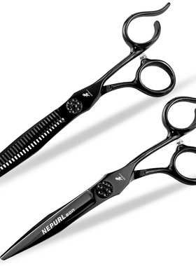 6.0寸奈普森黑色缺口柄美发剪 理发剪 平剪牙剪 刘海剪牙剪
