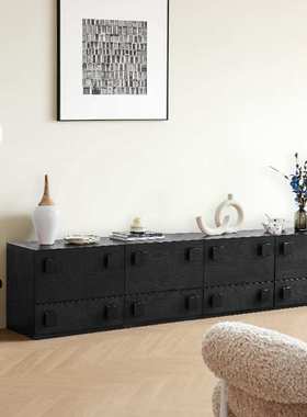 恒沃餐边柜多功能组合黑色卡门柜客厅靠墙储物置物柜餐柜岩板台