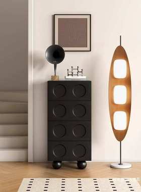 黑色复古八斗柜卧室床尾收纳储物柜斗柜客厅玄关柜电视沙发边柜