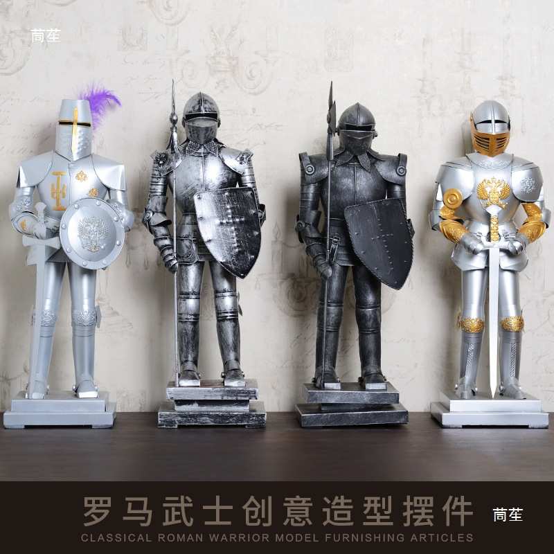 欧式复古铁艺罗马盔甲士兵模型橱窗陈列道具客厅服装店铺怀旧摆件