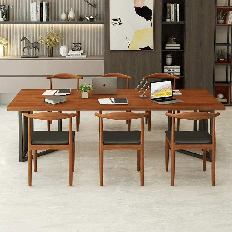 工业风实木办公室会议桌简约多人位长条桌职员会议办公桌椅组合